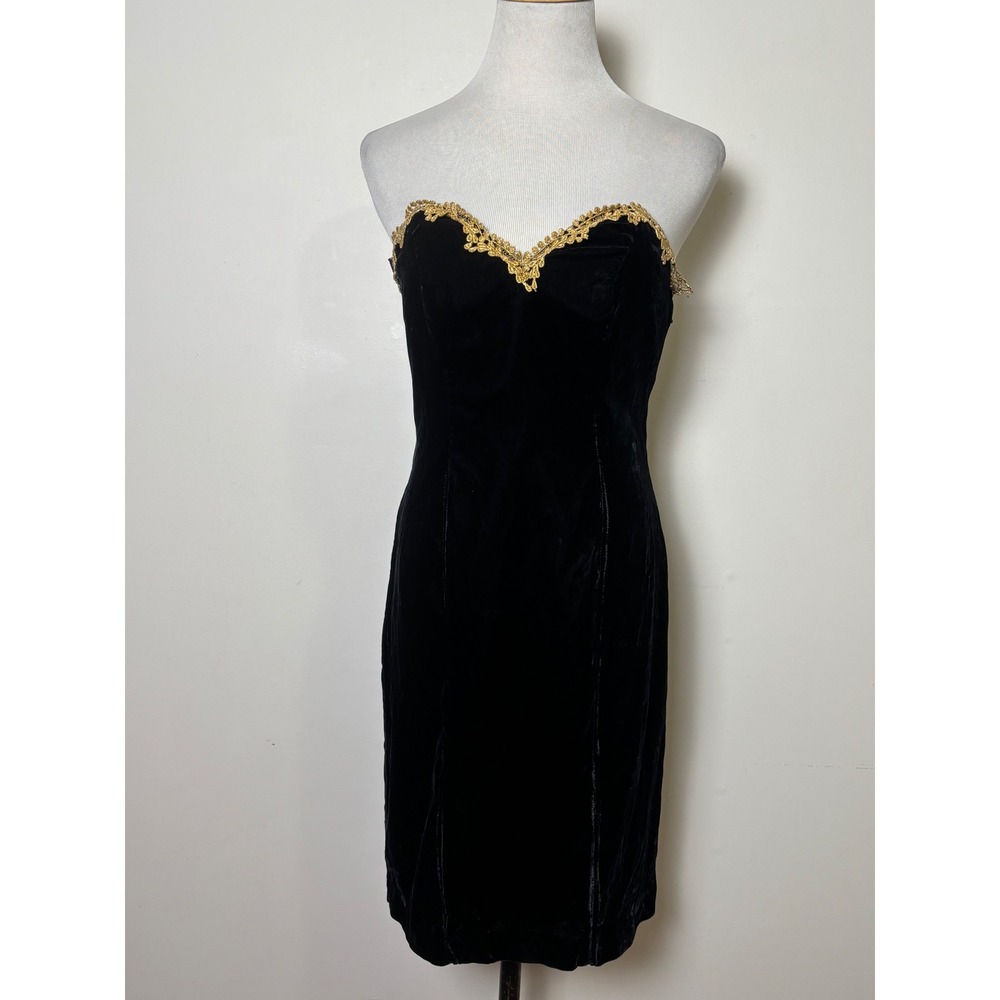 Zum Zum Vintage Black Velvet Strapless Mini Dress 5/6 Party Cocktail Going Out